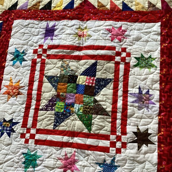 Handmade Lap Quilt Throw Blanket Stars Patchwork Small Comforter Bedding - Picture 4 of 7